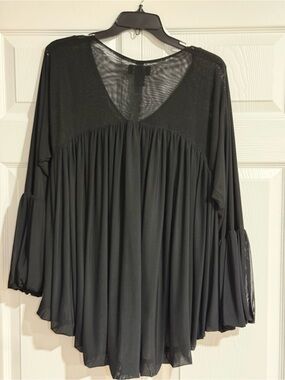 Women's Black Pleated V-Neck Blouse